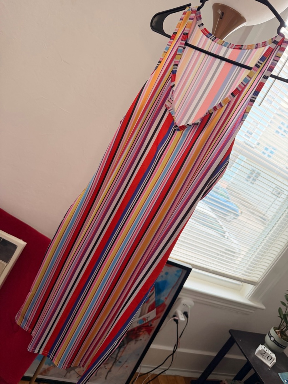 Colorful Multi-Stripe Sleeveless Maxi Dress